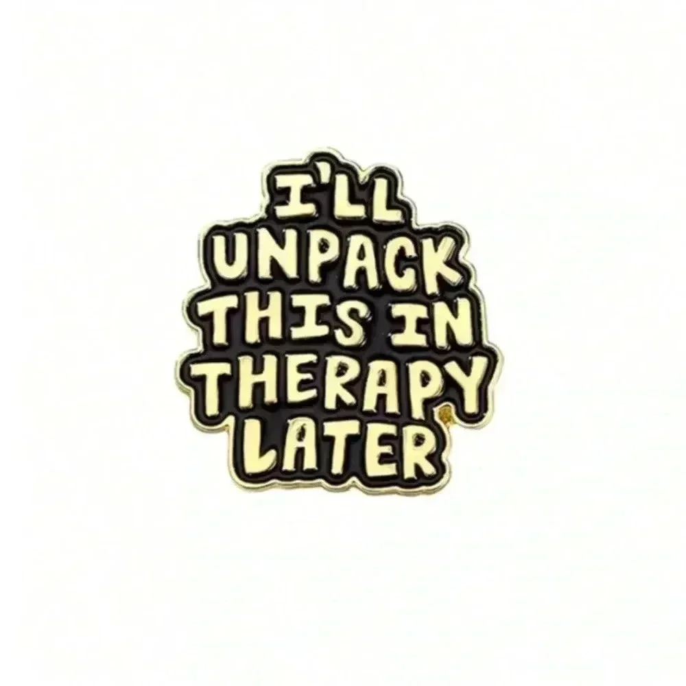 Yellow black I’ll unpack this in therapy later enamel pin backpack denim bag hat